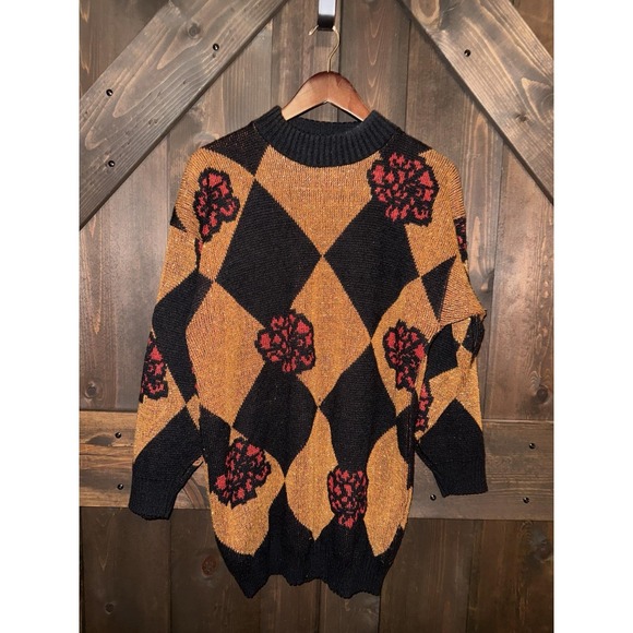 Dana Scott Sweaters - VTG Dana Scott Sweater Womens Sz M Red Gold Metallic Oversized USA